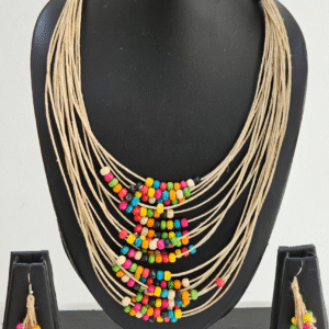 BohoBloom Multi-Layer Jute & Multicolor Wooden Bead Necklace Set