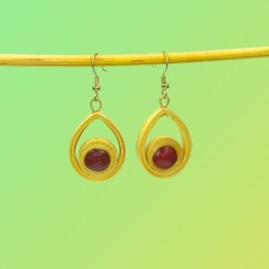 Bamboo Teardrop Earrings with Red Bead Core