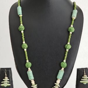 Handmade Green & White Eco Beaded Necklace Set