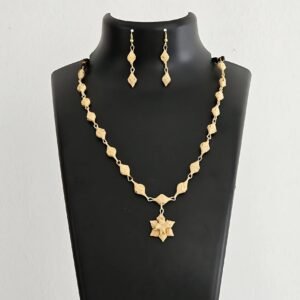 Handwoven Palm Leaf Necklace and Earring Set with Star Pendant