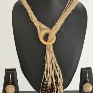 Rustic Harmony Jute & Wood Bead Necklace Set