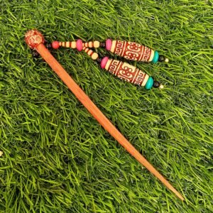 Handcrafted Bamboo Hair Stick with Beaded Tassels