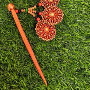 Handcrafted Bamboo Hair Stick with Triple Floral Bead Tassels