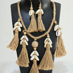 Coastal Boho Jute Tassel Necklace Set
