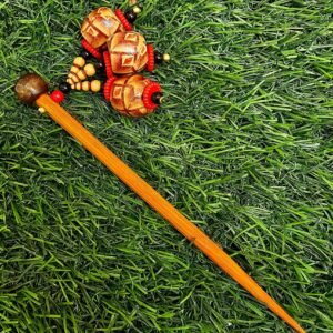 Handcrafted Bamboo Hair Stick with Geometric Bead Danglers – Rustic Elegance Hair Accessory
