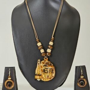 Tribal Warrior Face Bamboo Pendant Set – Handcrafted Eco Jewelry