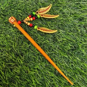 Handcrafted Bamboo Hair Stick with Leaf Motif Danglers – Nature-Inspired Hair Accessory