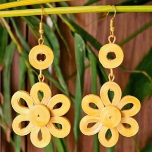 Handwoven Bamboo Flower Drop Earrings – Natural Elegance