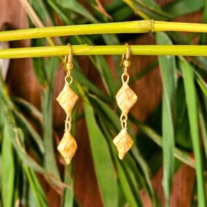 Handwoven Bamboo Diamond Drop Earrings – Rustic Chic