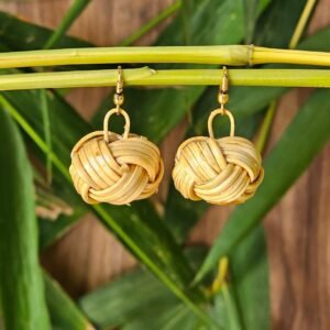 Bamboo Knot Ball Earrings – Natural and Chic