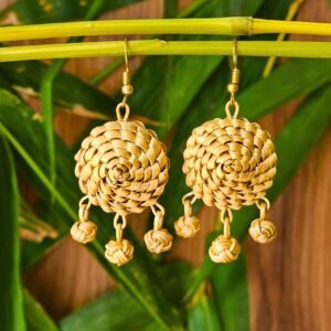 Rustic Rhythm – Handwoven Bamboo Disc Earrings