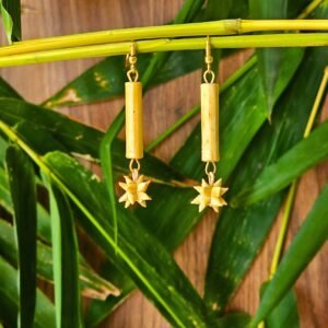 Minimalist Bamboo Tube & Star Weave Earrings