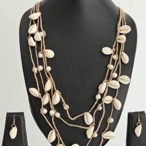 Natural Cowrie Shell & Pearl Layered Necklace Set