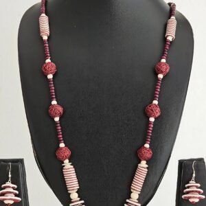 Rustic Red & White Handmade Beaded Necklace Set
