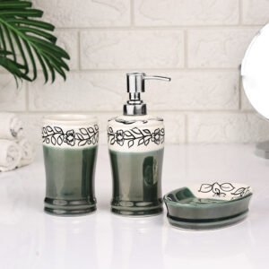 Green & White Ceramic Soap Dispenser