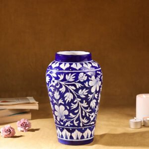 Blue Pottery Round Floral Vase