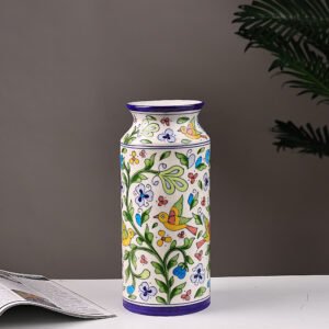 Blue Pottery Floral Vase with Birds