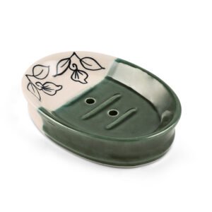 Green & White Ceramic Soap Dish