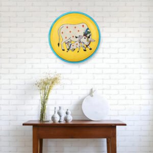 Blue Pottery Wall Plate (Cow & Calf, 8 Inch)