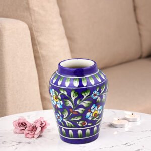 Blue Pottery Floral Jar Vase