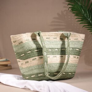 Handcrafted Eco-Fiber Tote Bag – Olive & Natural