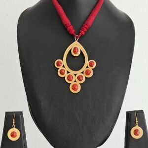 Handcrafted Bamboo & Red Stone Necklace Set